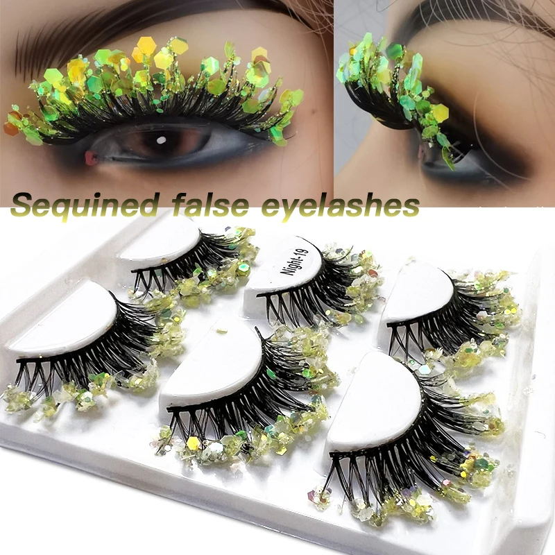 

3Pairs 3D Glitter Sequin False Lashes Color Luminous Natural Nude Makeup Stage Makeup Thick Exaggerated Eyelashes