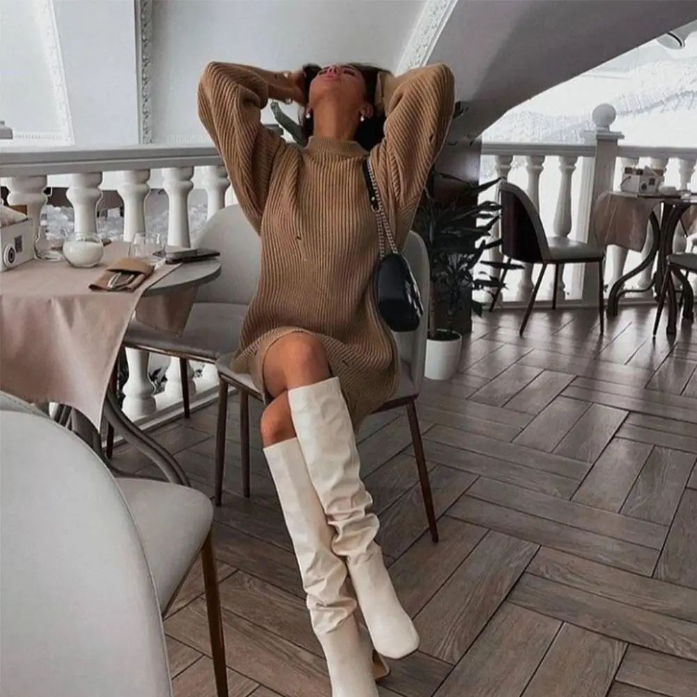

2021 Y2k Women's Oversized Sweater Knitted Green O Women Party Casual Neck Sleeve Dresses Sexy Sweaters Long Club Pullover S9x9