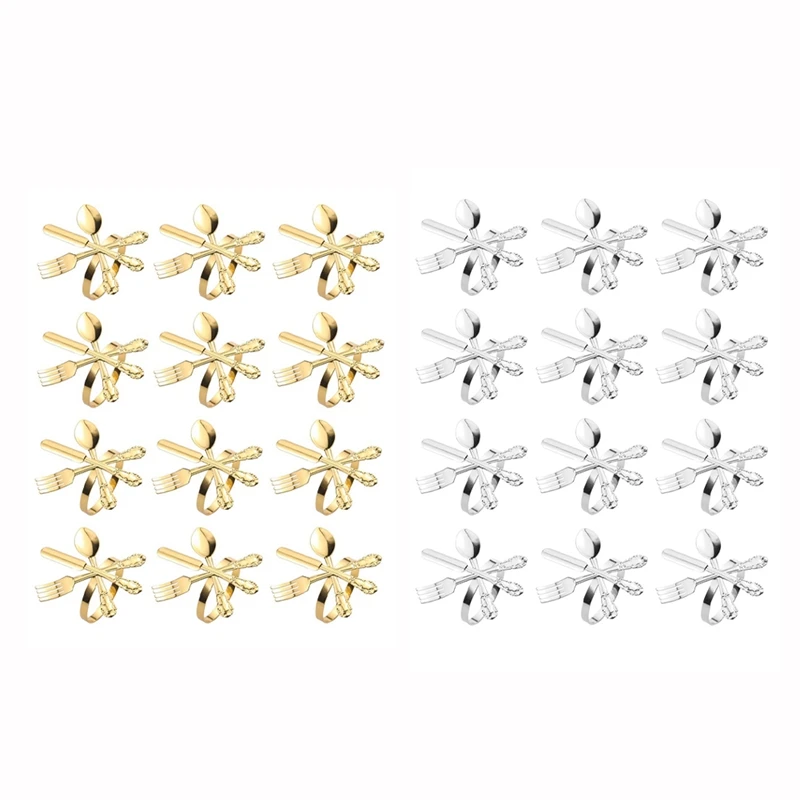 

12Pcs Metal Knife And Fork Spoon Napkin Rings Holder For Christmas Party Wedding Used For Daily Table Parties