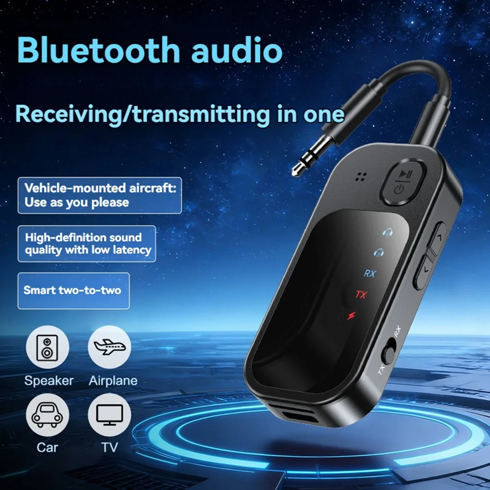 Фото DTC6 2-в-1 Многоточечный Bluetooth 5.4 аудиопередатчик-приемник с разъемом 3.5 мм AUX, воспроизведением с TF-карты, HIFI Bluetooth аудиоприемник с микрофоном №4