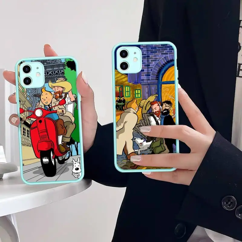 

Anime Tintines Phone Case for iPhone X XR XS 7 8 Plus 11 12 13 pro MAX 13mini Translucent Matte Case