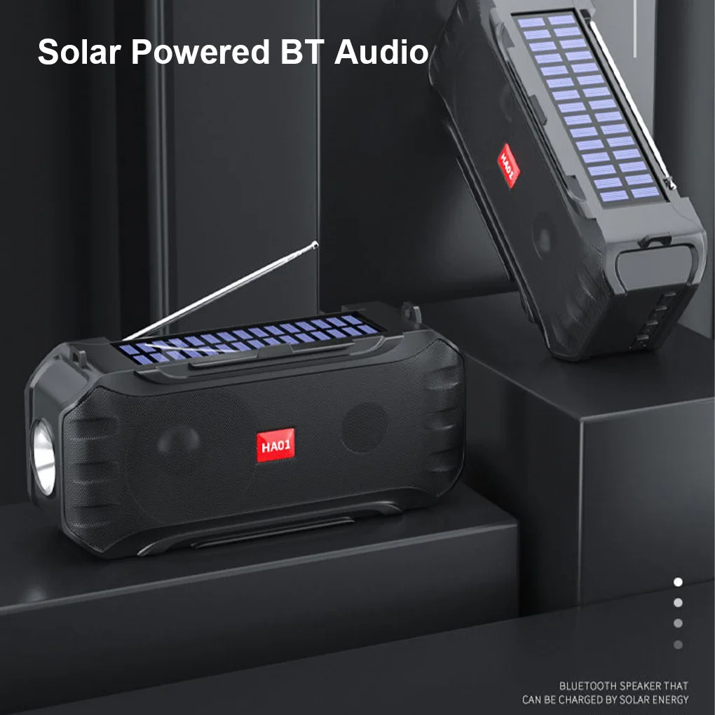 

Беспроводной портативный динамик Bluetooth-совместимый Солнечный перезаряжаемый уличный фонарик Пикник громкоговоритель радио черный