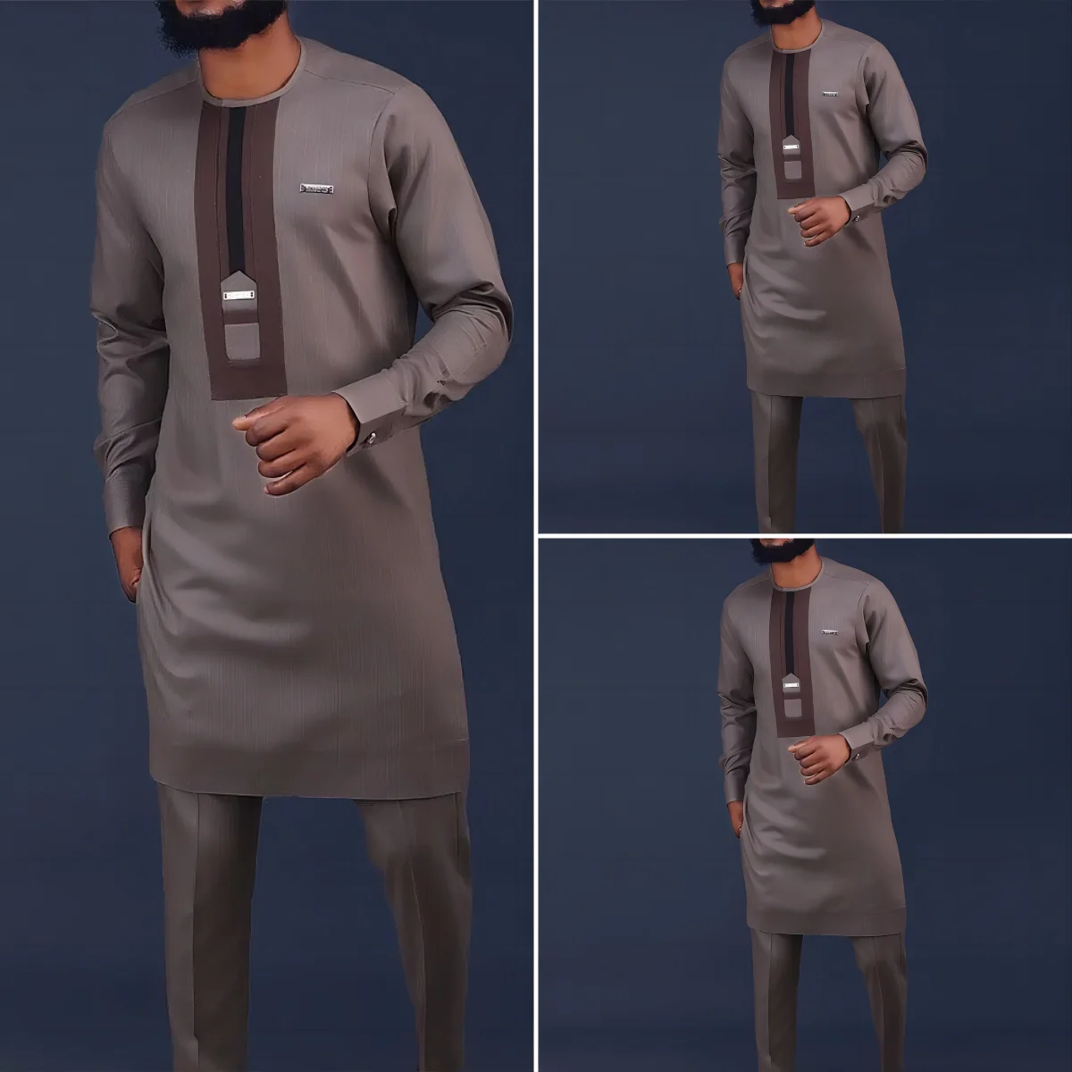 Dashiki New African Men's Long-Sleeved Suit Shirt Personality Stitching Two-Piece Suit Slim Fit Party Important Occasion Suit