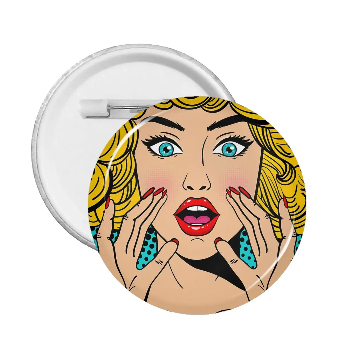 

Vector Sexy Surprised Blonde Pop Art Woman Pin Badge Metal Pins For Lovers Badges Brooches For Bag