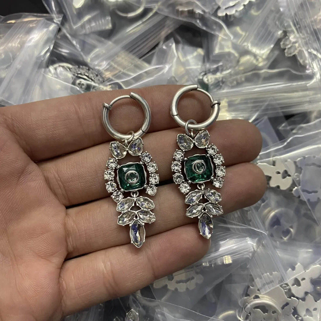 

European and American fashion crystal emerald Drop Pendant Earrings