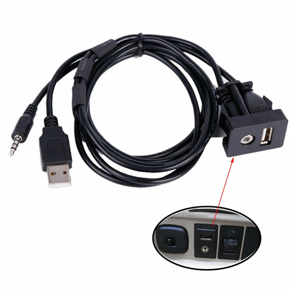 

USB Headphone Cable Audio Socket. AUX Adapter AUX Flush Mount Car Dash Mount Headphone Audio Socket 28AWG Copper+PVC