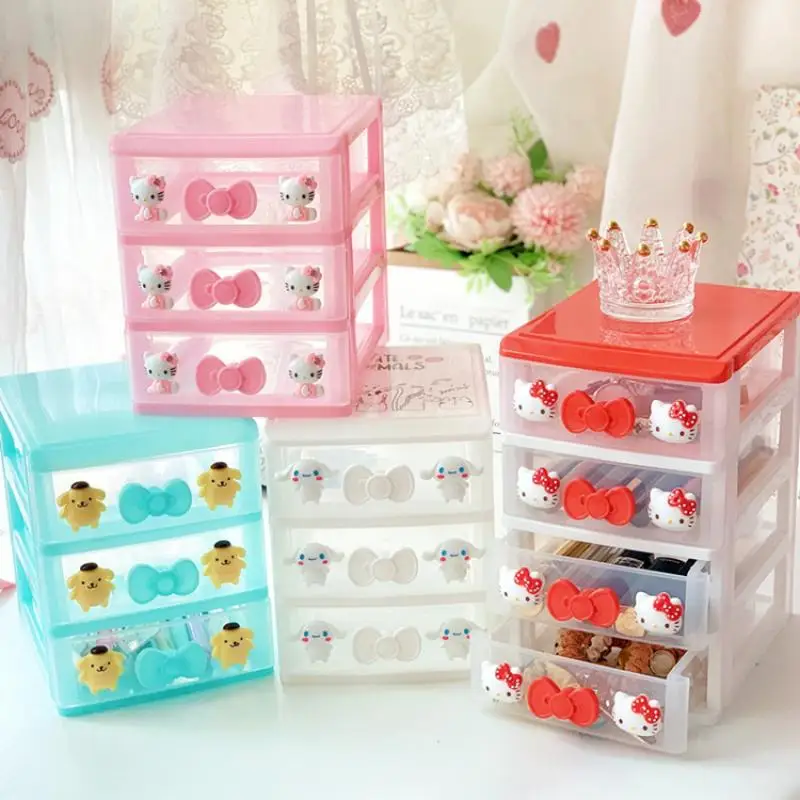 

Kawaii Sanrio Настольный ящик для хранения Hello Kittys аксессуары милые аниме Многослойные пылезащитные разделенные коробки для ювелирных изделий по...