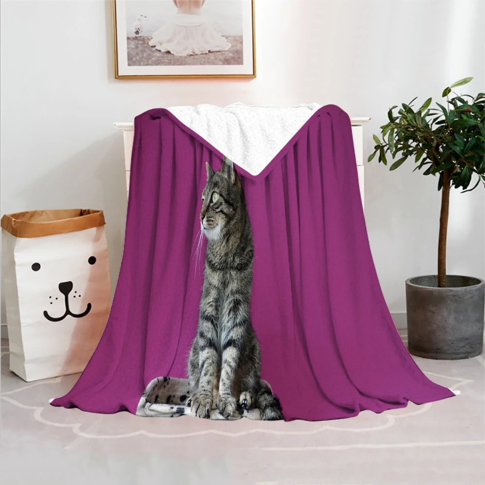 

Cozy Warm for Home Sofa Couch Bed Decor Kids Teens Picnic Camping Gifts Bedroom 3D Cute Cat Pattern Flannel Throw Blanket Soft