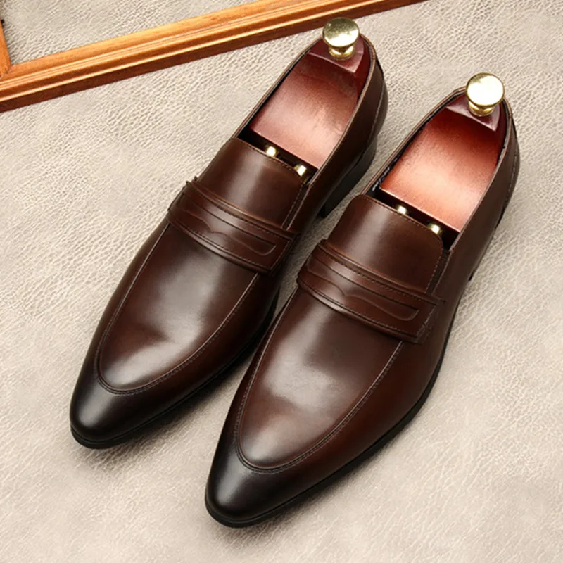 New Men Penny Loafers Leather Shoes Luxury Genuine Leather Elegant Wedding Party Suit Men Dress Shoes Italian Quality Handmade