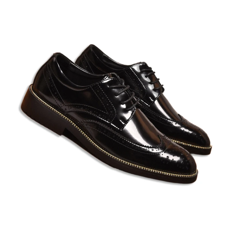 

New Arrival Classic Real Full Grain Calfskin Patent Leather Cowhide Lining Men's Business Black Dress Shoes