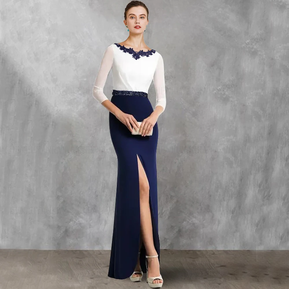 

Mermaid Mother of the Bride Dresses 2023 Backless Applique Sexy Wedding Guest Gown Side Split Long Dress Women For Wedding Party