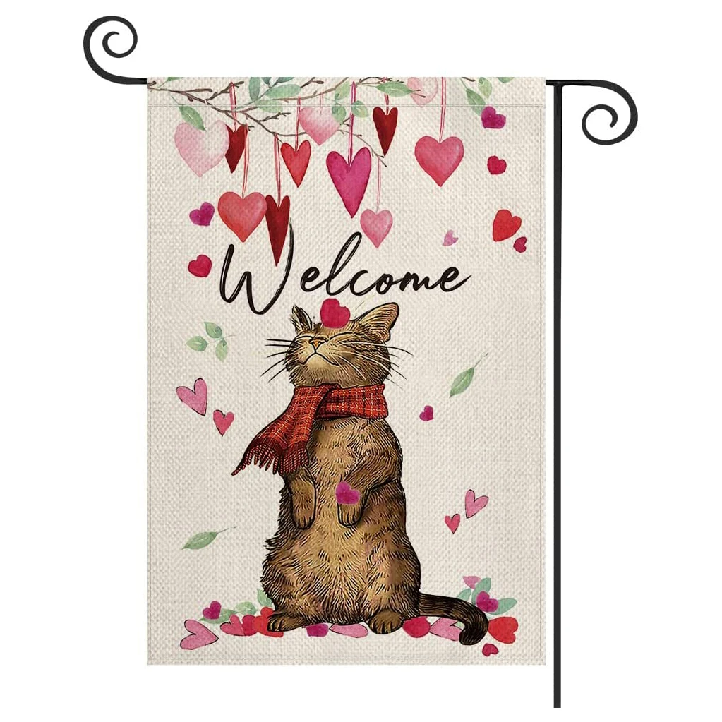 

Добро пожаловать Любовь Сердце Кот День Святого Валентина Садовый флаг двусторонний сад флаги для украшения годовщина вечевечерние НКА дв...