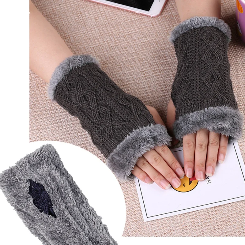

Knitted Wool Gloves Plush Thickened Autumn and Winter Shaped Fingerless Sleeves Europe and America Warm Thick Wool Short Gloves
