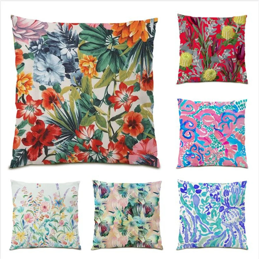 

Soft Polyester Linen Home Cushion Cover Velvet Sofas Living Room Leaf Floral Series Artistic 45x45 Pillowcase Decorative E0070