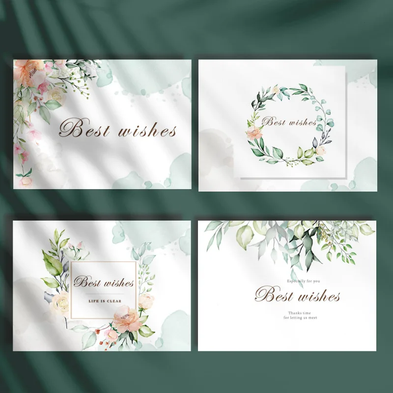

Handwritten Greeting Card, Simple Sen, Small Fresh, Double-Sided Plant Pattern, Folding, Holiday,Birthday Invitation Card,100Pcs