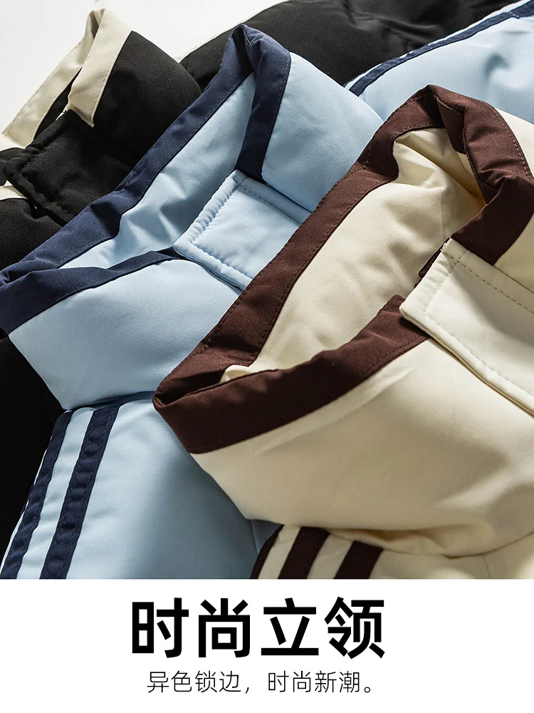 Side Stripe Three Bars Cotton-padded jacket Men's Stand Collar Casual Loose Trend Fashion Winter Thick Warm Cotton-Padded Coa...