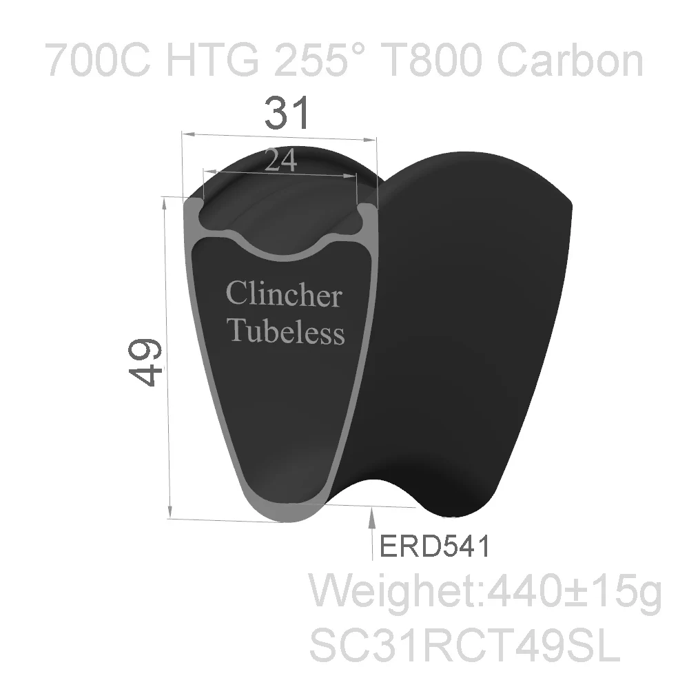 

[SC31RCT49SL] Tubeless Only 440g T800 super light carbon road rims 31mm wide 49mm Depth road carbon bicycle rims
