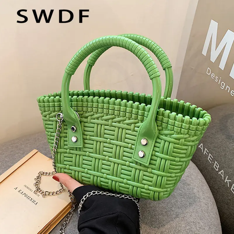 

New Fashion Jelly Handbag For Women Eco Basket Tote Shopping Bag Reuasable Waterproof PVC Shopper Bag Versatile Crossbody Bag