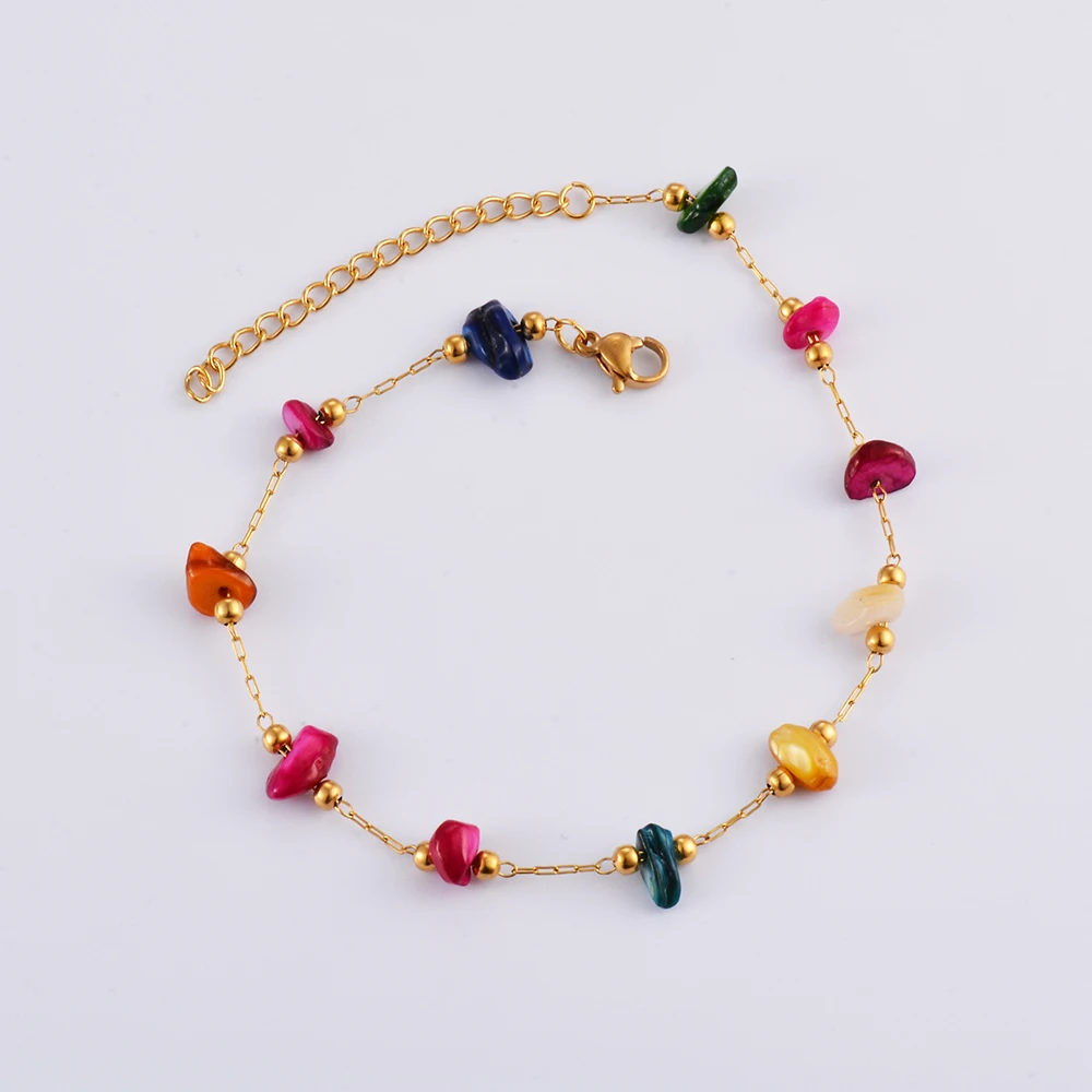 Thin Delicate Gold Color Bracelet for Women Stone Charm Stainless Steel Chain Minimal Simple Jewelry Girl Gift