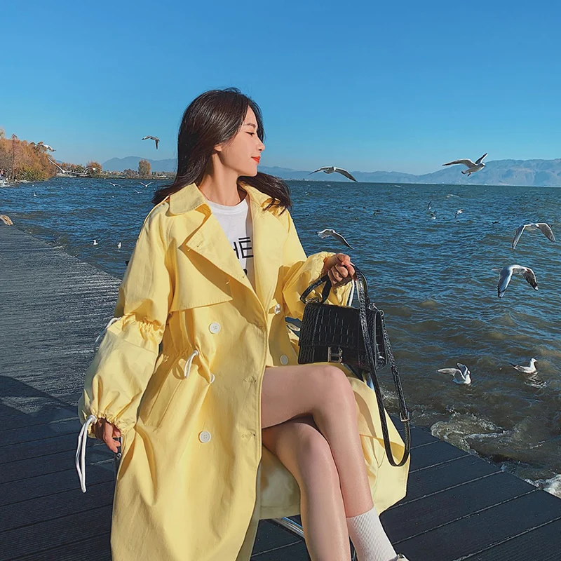 OKXGNZ Желтый женский тренч из хлопка