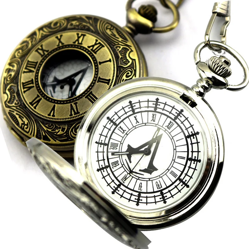 

Assassin's Creed Vintage Tri-Tone Metal Quartz Electronic Pocket Watch Fashion Men's Women's Accessories