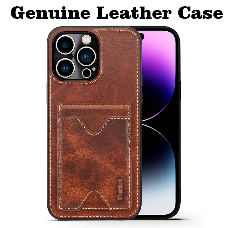 

Genuine Leather Case for iPhone 14 Pro Max Business Case for iPhone 13 Pro Max 13 Magnetic Charging Phone Back Cover Card Bag
