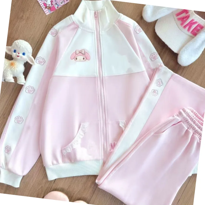 Фото Комплект Sanrio My Melody: толстовка и брюки (2 предмета), милый студенческий стиль, японский преппи-стиль, повседневный комплект, кардиган, гимнастическая форма, топы и брюки №5