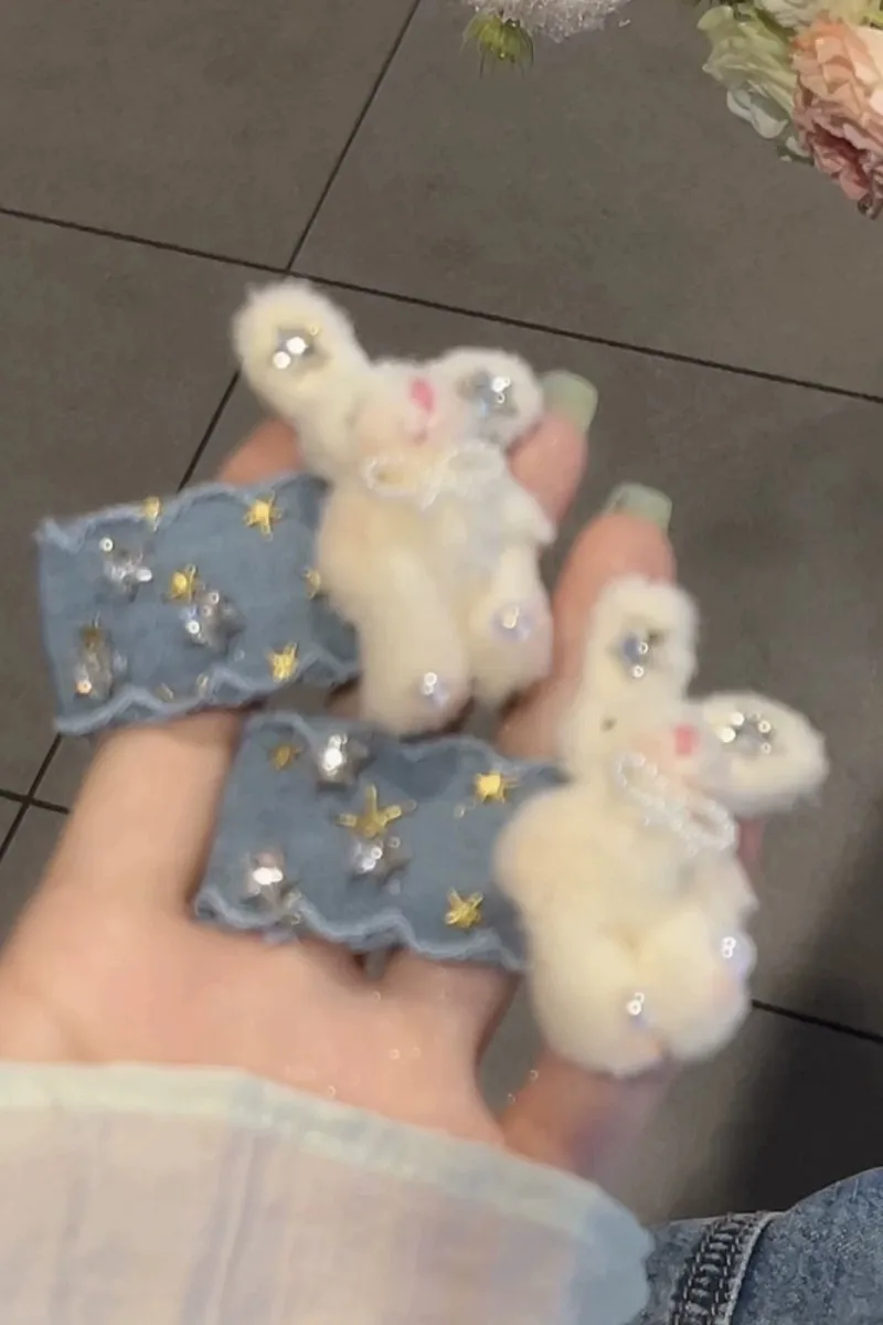 Модный сексуальный синий джинсовый плюшевый зажим для волос кролика модные