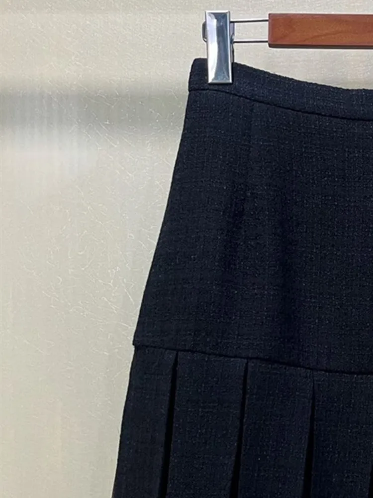

Черная твидовая мини-юбка, Женская плиссированная юбка А-силуэта, прошитая сетка на раннюю осень 2022, подходящая ко всему женская короткая юбка