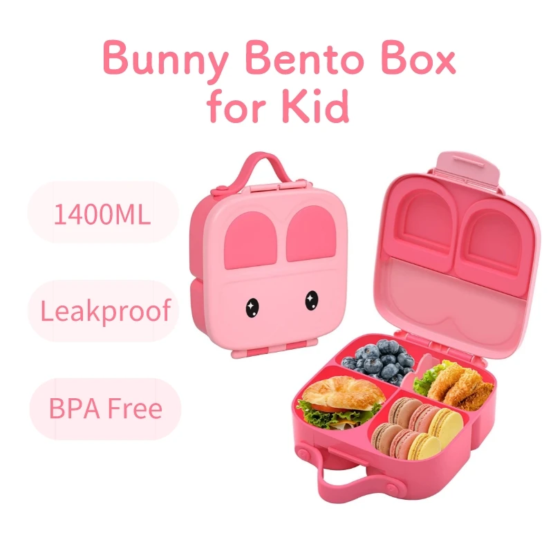 

Bunny Bento Box for Kids 1600ML Children Student for School with Removable Divider Lancheira Infantil Escolar LeakProof Toddlers