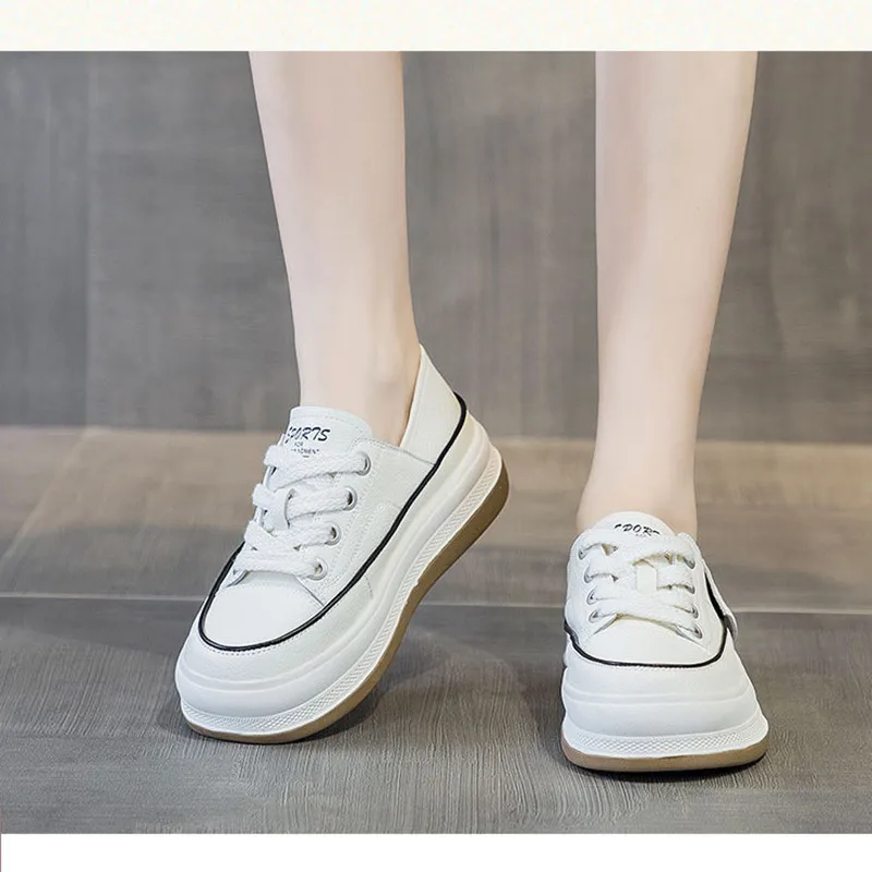 Sneakers Women's Platform Genuine Leather2023spring New Product Versatile Casual Sportsboard Shoeswomen's Flat Small White Shoes