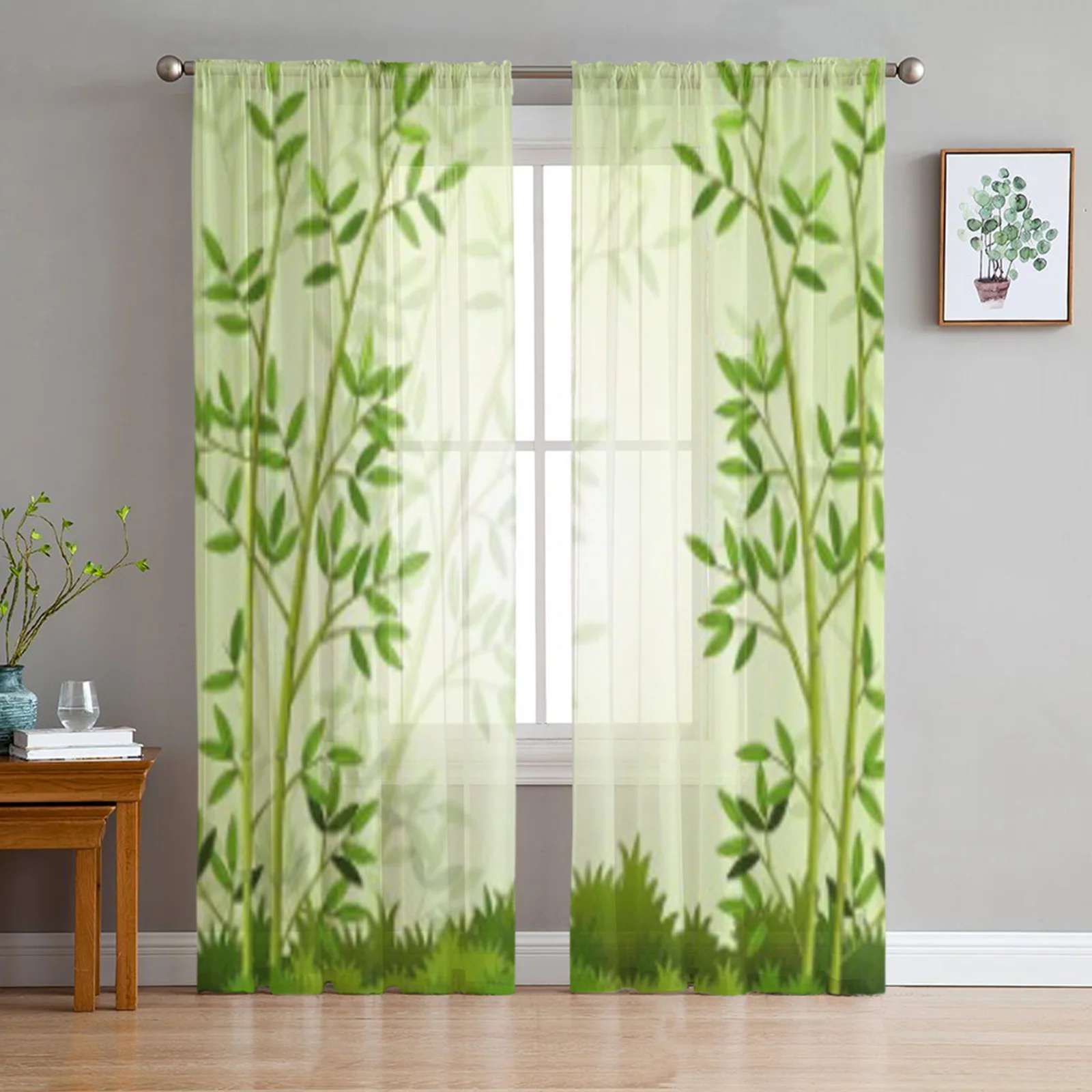 

Bamboo Tree Of Forest Green Tulle Sheer Curtains for Living Room the Room Bedroom Kitchen Decoration Voile Organza Curtains