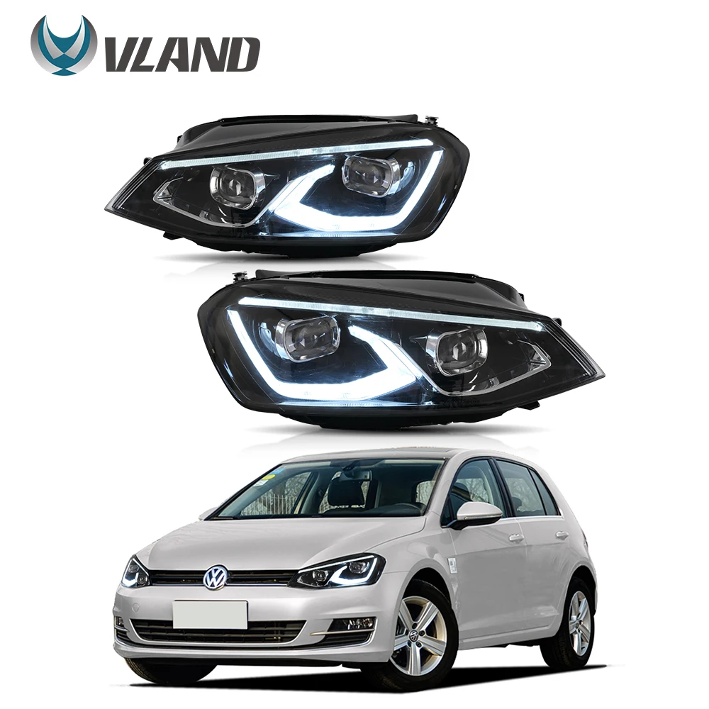 

VLAND светодиодный налобный фонарь, автомобильный налобный фсветильник рь в сборе для Volkswagen VW Golf 7 Mk7 2013-2017 2018 с приветствием и дышащим синим св...