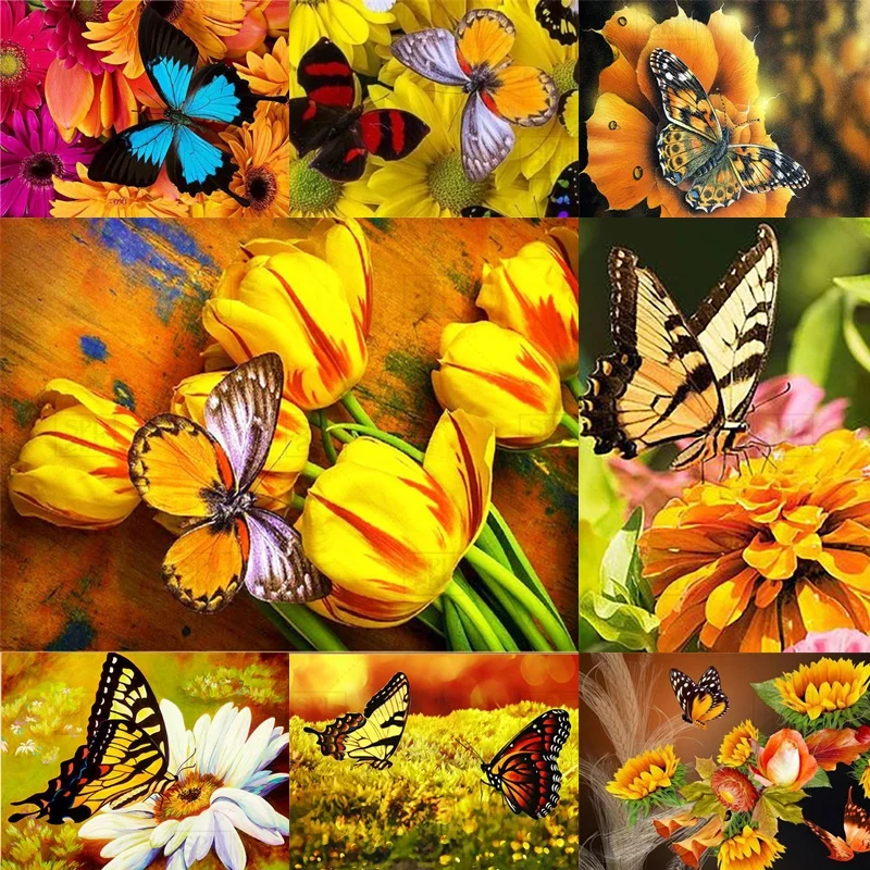 

DIY Colorful Diamond Painting Insect Butterfly Flowers Artwork Pictures Full Drills Emboridery Mosaic Poster Home Decor