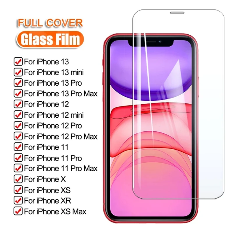 

4 шт. закаленное защитное стекло для iPhone 13 12 11 Pro XS Max X XR, защитная пленка для экрана для iPhone 12 13 Mini 11 Pro, стекло