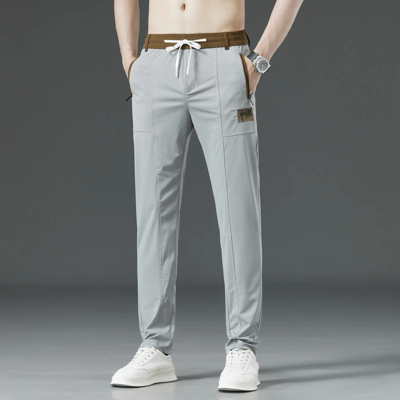 

2023 New Summer Fashion Thin Pants for Men Straight Silm Fit Casual Elastic Waist Trousers Male Brand Clothes Black Gray 28-38