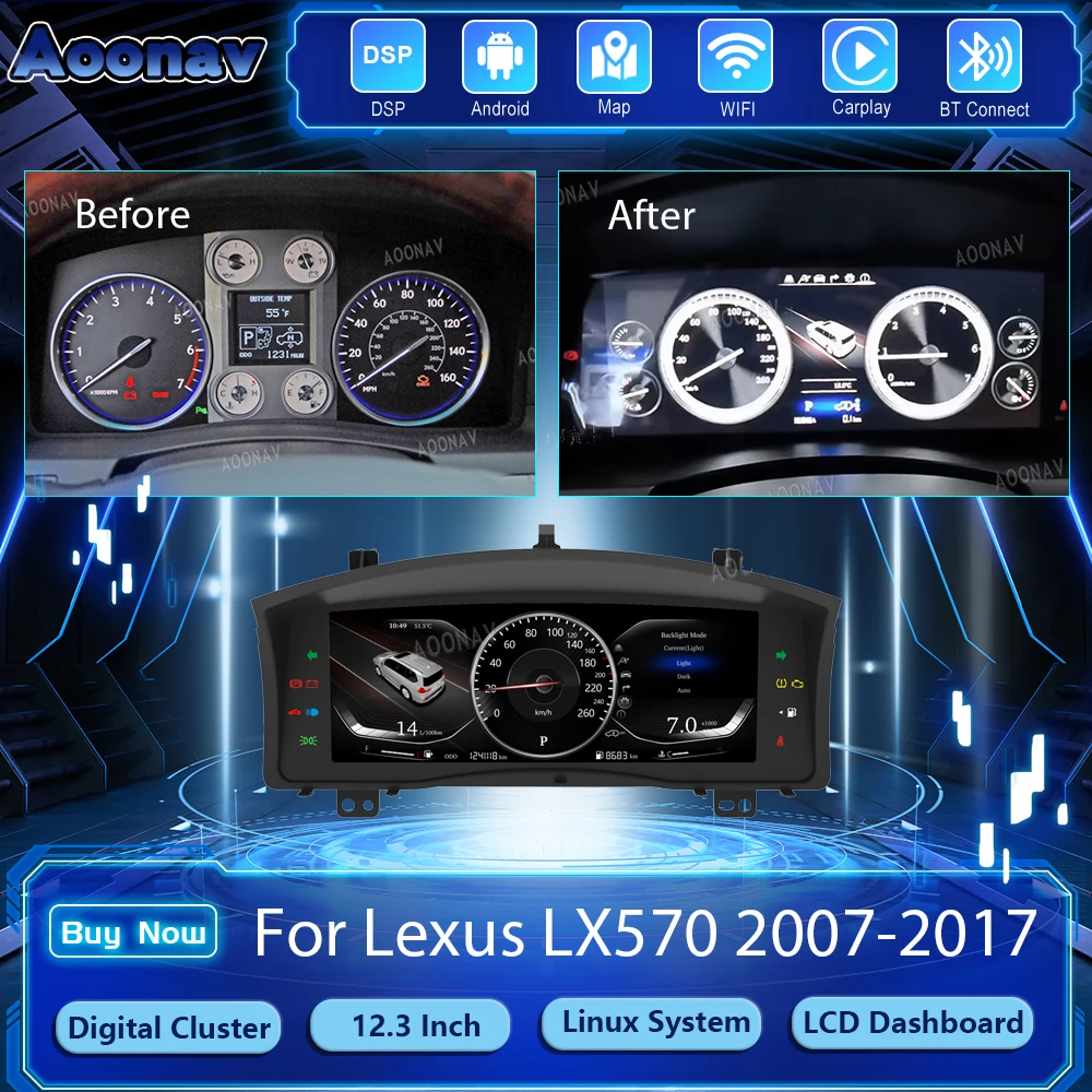 

Цифровая панель для Lexus LX570 2007 2008 2009-2017, виртуальный Спидометр в кабине, кластер, ЖК-экран, кристальная панель