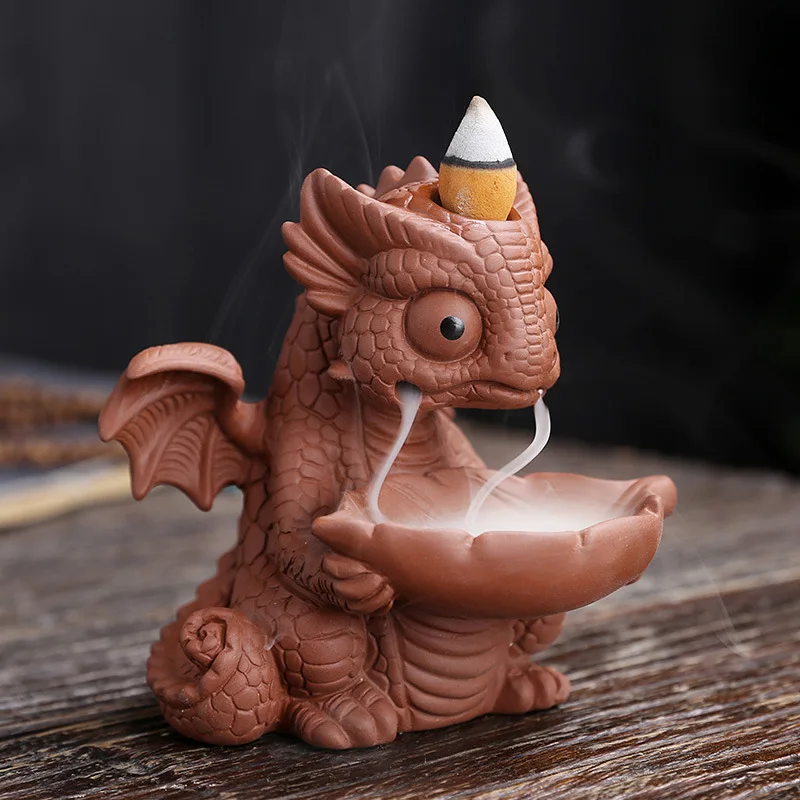 

Y Cartoon Dragon Backflow Incense Ceramic Sandalwood Waterfall Incense Holder Cute Dinosaur Decoration Zen Home Fragrance Decor