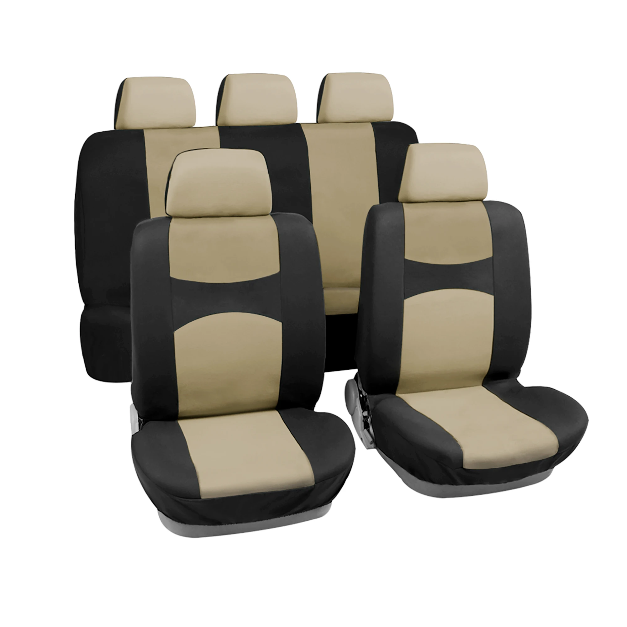 

Universal Fit Full Set Car Seat Cover Kit Flat Cloth Fabric Seat Protector Pad for Most Vehicle Truck SUV Black Beige