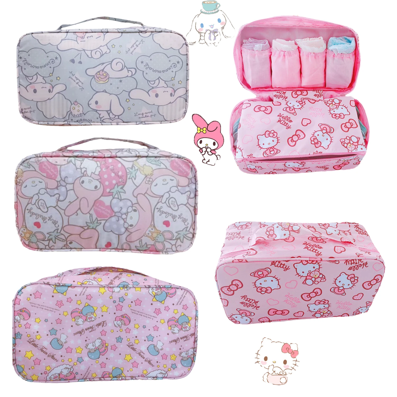 

Kawaii Sanrios Cinnamonroll My Melody Kitty Anime Cartoon Travel Cosmetic Storage Bag Large Capacity Pencil Case bra Organizer