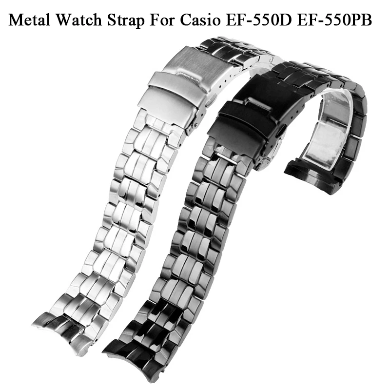 

Metal Watchband Strap For Casio EF-550D EF-550PB Stainless Steel Band For Men Silver Belt Durable Wristband 22mm Black Bracelet