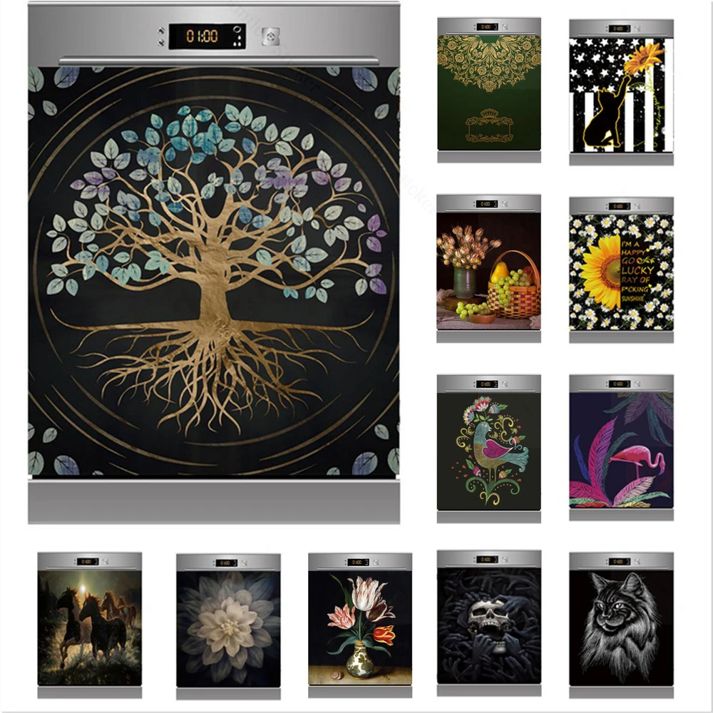 

Black Background Modern Self Adhesive Dishwasher Sticker Fridge Sticker Wall Stickers Door Cover Kitchen Accessories Wall Mural