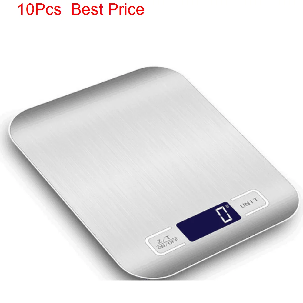 

10Pcs/lot Digital kitchen Scales 5kg 10kg/1g Stainless Steel LCD Electronic Food Diet Postal Balance Measure Tools weight Libra