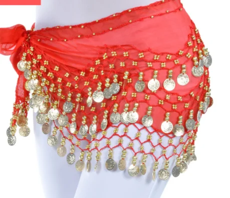 

1pcs/lot Women Belly Dance Hip Scarf Accessories 3 Row Belt Skirt With 128pcs Gold color coin bellydance Coins Waist Chain