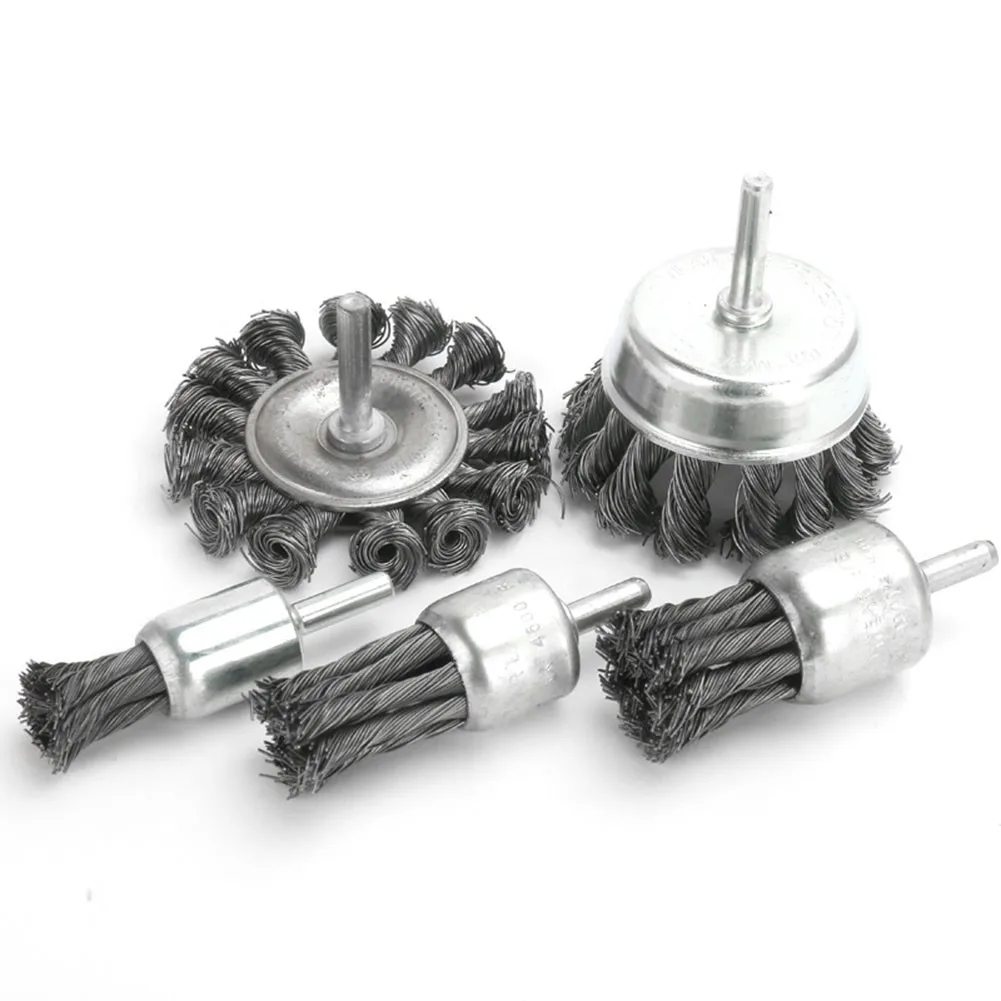 

5PC Steel Rotary Joint Knot Flat Wire Wheel Cup Brush Disk Rust Removal Polish For Angle Grinder Electric Drill