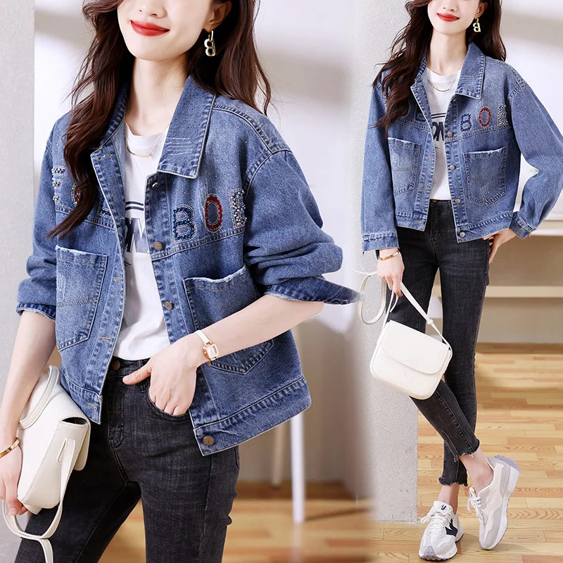 

New spring and autumn women's denim jacket loose tops short section small early spring jacket