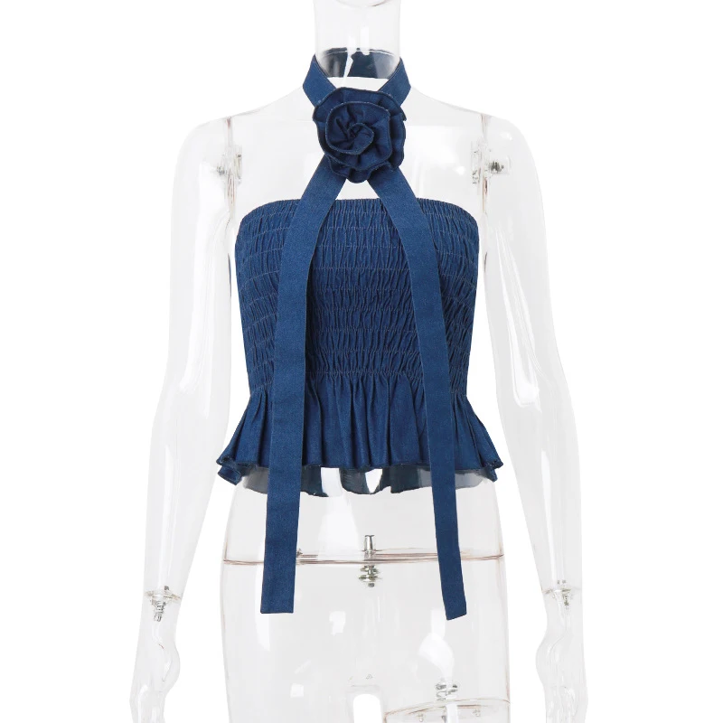 Кроп-топ женский с цветочным 3D принтом и открытыми плечами без бретелек