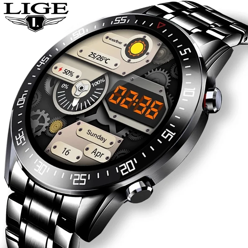 

LIGE 2023 New Steel Band smart watch men Sport Watches Electronic LED Male Wrist watches For Men Clock Waterproof Bluetooth Hour