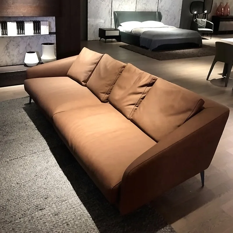 

Italian style minimalist leather sofa three person head leather simple modern four person living room household light luxury str