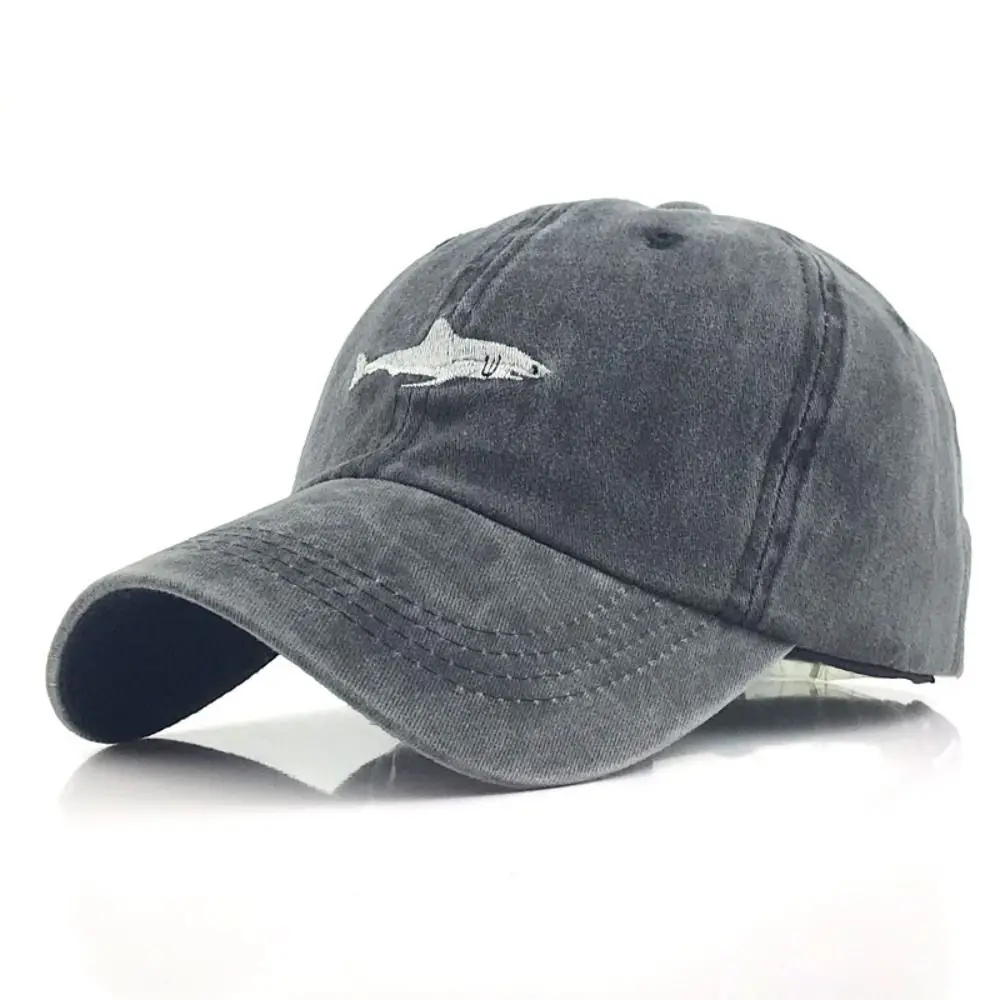 

Washed Cotton Baseball Caps Hip Hop Sunshade Shark Embroidery Trucker Caps Adjustable Curved Strapback Snapback Hat Summer